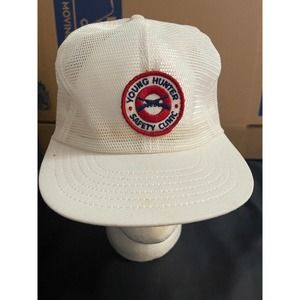 Vintage Young Hunter Safety Clinic White Trucker‎ Hat Snapback USA Retro
